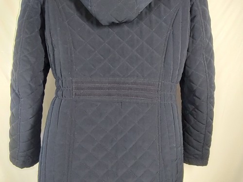 Braetan Quilted Coat Medium Navy Blue Full Zip Hood Lined Pockets Vintage Jacket - Picture 11 of 14