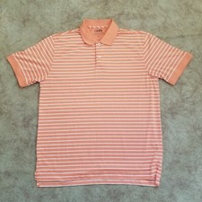 IZOD Mens Luxury Sport Performance Polo Golf Shirt Orange Stripe Size L Large