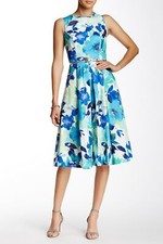 Eliza J 148325 Women's Sleeveless Floral Flare Dress Color Blue Sz 0