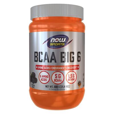 Now Foods BCAA Big 6 Grape Flavor Powder 600 g Amino Acids Pre-Workout Muscle
