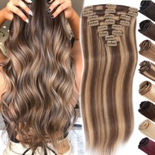 Remy Echthaar Clip In Human Hair Extensions Haarverlängerung 8 Tressen Lang Weft
