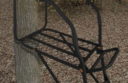 20' Black Steel 1 Person Hunting Ladder Treestand 2 Way Adjustable Shooting Rail - Picture 3 of 9