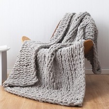 Chunky Knit Blanket - Gray Throw Blanket - Soft Chenille Throw - 40 x 60"