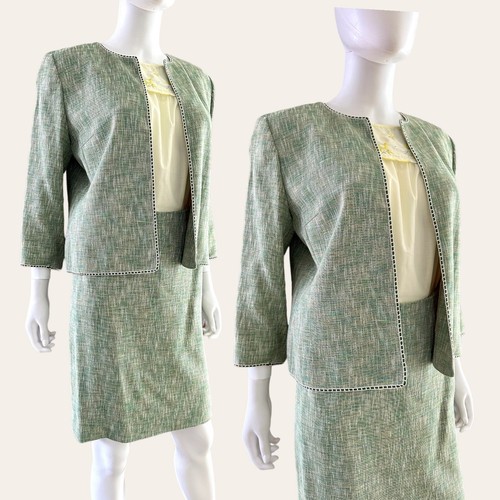 OSCAR DE LA RENTA WOMEN'S PETITE SKIRT 2P AND JACKET 6P SET MADE IN USA GREEN - Picture 7 of 13