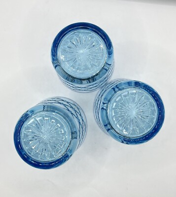 3 Ikea Flimra Blue Lowball Drinking Glasses Starburst 4