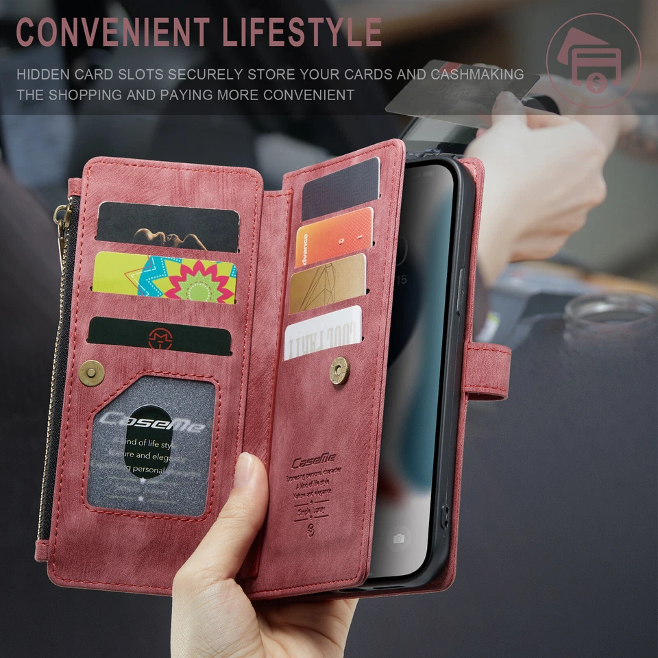 Zip Wallet Case for iPhone 17/16/15 Pro Max Plus Leather Flip Purse Cards Cover - Image 4 of 4