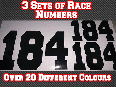 Motocross Race Numbers Vinyl Stickers Decals Track Bike Kart 3 sets 150mm D1