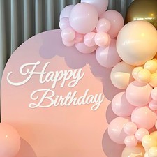 Happy Birthday Sign for Backdrop - White 'Happy Birthday' Party Banner Sticke...