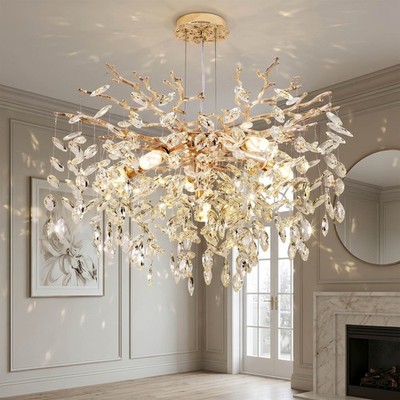 24'' Luxury Tree Branch Crystal Chandelier Gold Elegant LED Pendant Light Fixture
