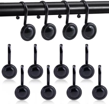 Black Shower Curtain Hooks Rust Proof Metal Round Decorative Rings, Set of 12