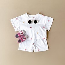 Summer Baby Girl Comfortable Round Neck Floral T-shirt Shorts Two-piece Suit