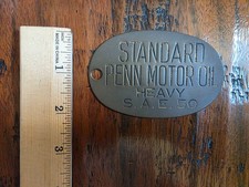 Vintage Standard Penn Motor Oil Heavy SAE 50 Brass Metal Gas Pump Can Tag RARE