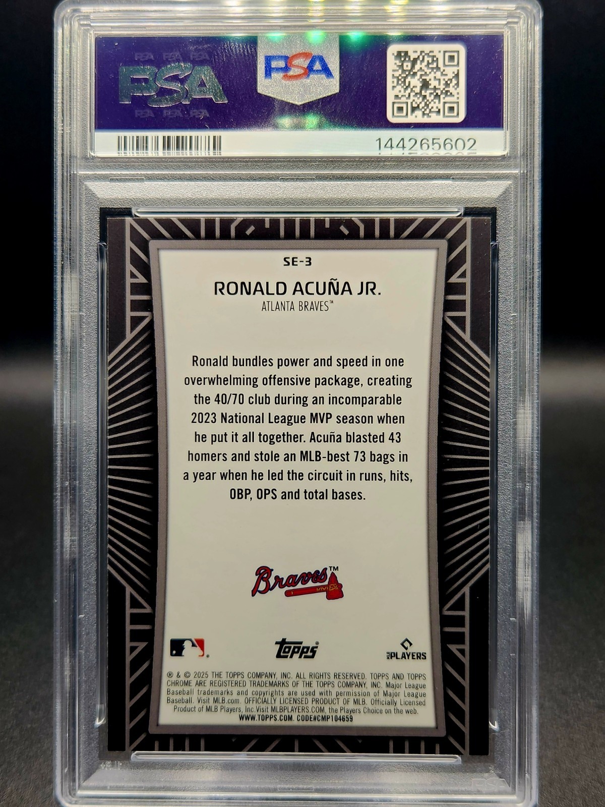 2025 Topps Chrome Ronald Acuna Jr. PSA 10 GM Shadow Etch #SE-3 Atlanta Braves view 2