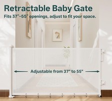 Retractable Baby Gate 37-55 in Cumbor Hardware Mounted MG003 WHITE