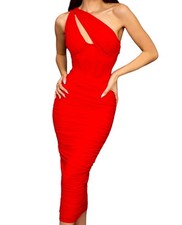 House Of CB Valentina Bodycon One Shoulder Midi Dress Red Size XS NWOT