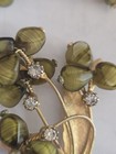 Vintage Pin/Clip Earrings Green Cat's Eye? Cabochons And Rhinestone Accents — photo 2