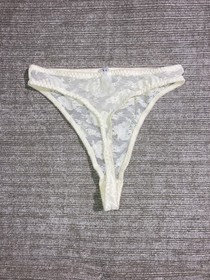 Vintage Christian Dior Ivory Sheer Lace Thong Nylon Hi Cut Legs Sissy Panties S