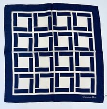 Handkerchief Women Christian Dior Vintage Silk Blue Scarf Pocket Square 20.5  