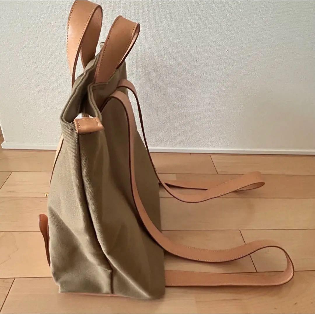 Hiro Leather Canvas Tote Backpack Khaki Beige Unisex Durable Vintage Bag image 9