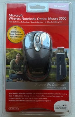 Vintage Microsoft Wireless Notebook Optical 3000 USB PC Windows Mac 2006 NEW