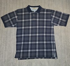 Eddie Bauer Vintage 90s Polo Shirt Navy Blue and White Plaid Mens Size Large