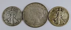 90% Silver Lot $2 Face 1923 Peace Dollar (2) Walking Liberty Half Dollars Tested