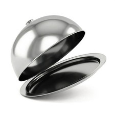 Stainless Steel Cloche Food Cover Dome & Plate Set Burger Steak Serving Dish