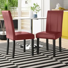 Set of 2 Faux Leather Dining Chairs Upholstered Padded Seat Solid Wood Legs