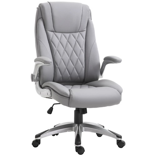 New High Back Executive Chair Home Office Faux Leather Swivel W/ Flip-up Arm Uk - Picture 3 of 11