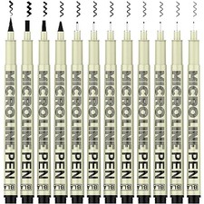 Micro-Pen Fineliner Ink Pens, 12 Pack Black Micro Fine 12 Black Assorted Nib 