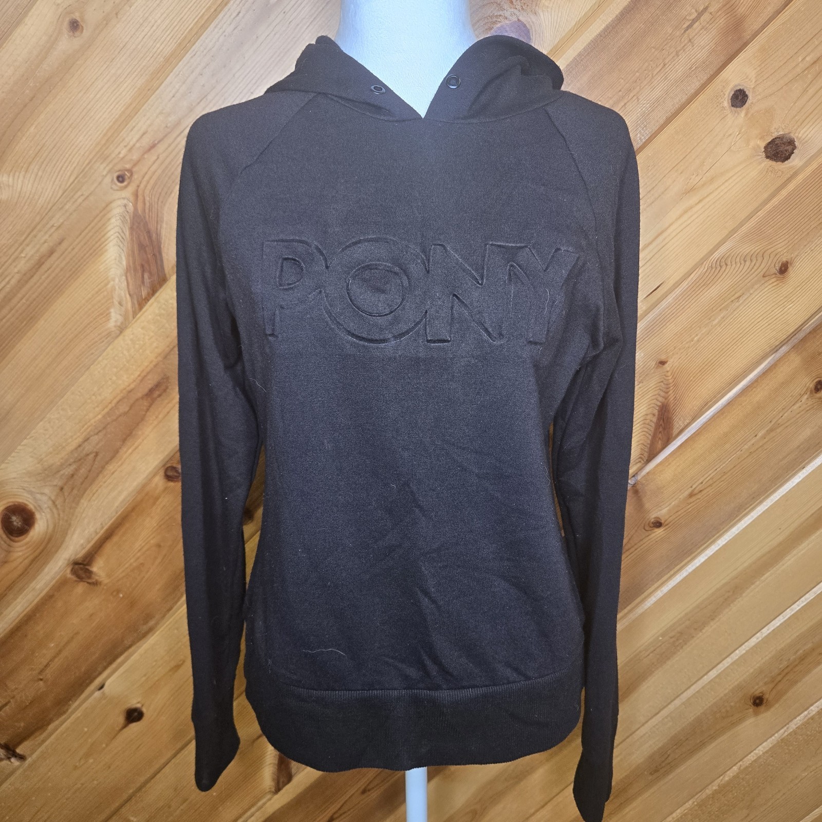 Felpa con cappuccio marca PONY logo 3D in rilievo donna piccola nera manica lunga MORBIDA