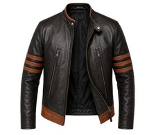 Men Wolverine Jacket Brown Striped Real Leather – Logan Inspired for Men & Women