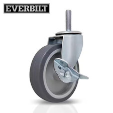 4 In. Gray Rubber like TPR and Steel Swivel Threaded Stem Caster with Locking Br