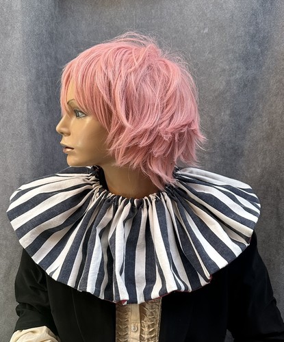 Vintage Black White Stripes ruffle clown collar Pierrot One Size