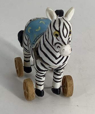 DENNIS EAST INTERNATIONAL ZEBRA ON WHEELS TRINKET BOX WIYH 1 DICE Inside Rustic