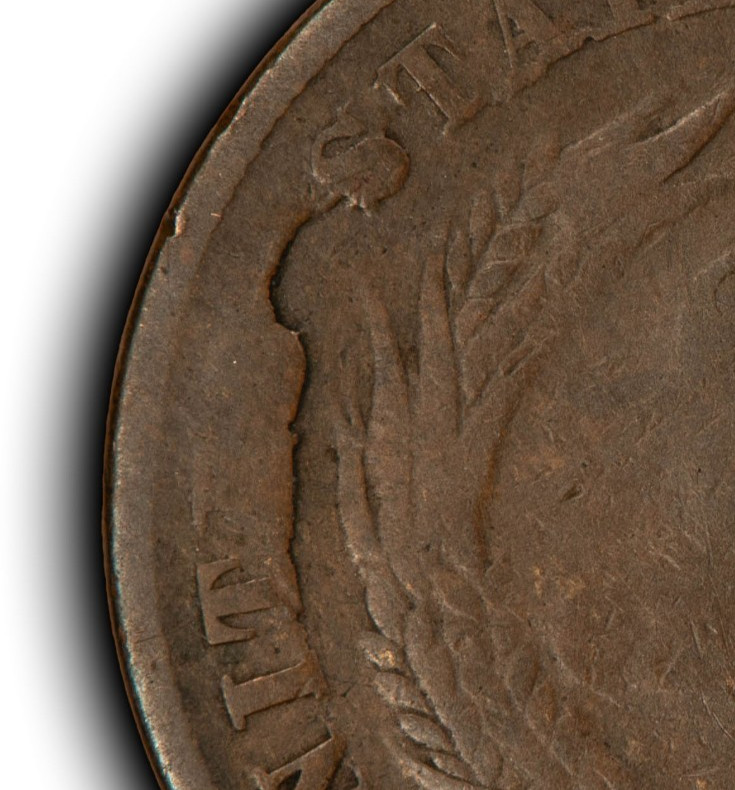 1867 2c Two Cent Piece - Mint Error Dramatic Cud & Die Breaks - SKU-Z6917