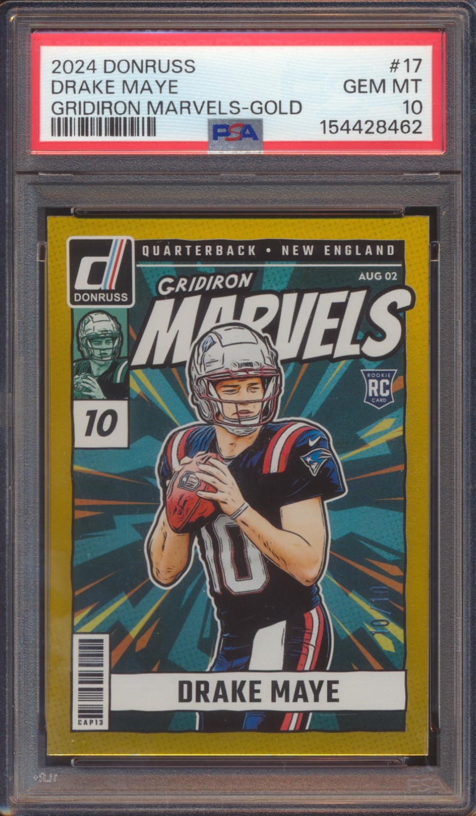 2024 PANINI DONRUSS DRAKE MAYE #17 GRIDIRON MARVELS GOLD ROOKIE 10/10 PSA 10!