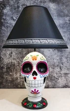 Festive Lights Macabre Day Of The Dead Sugar Skull Floral Sculptural Table Lamp