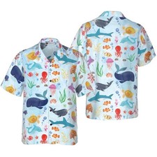 Koi Fish Hawaiian Shirt for Men, Japanese Wave Aloha Shirt, Tattoo Style Short S