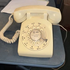 Vintage Rotary Dial Phone ITT With Spiral Cord Retro Phone Cream Color Untested