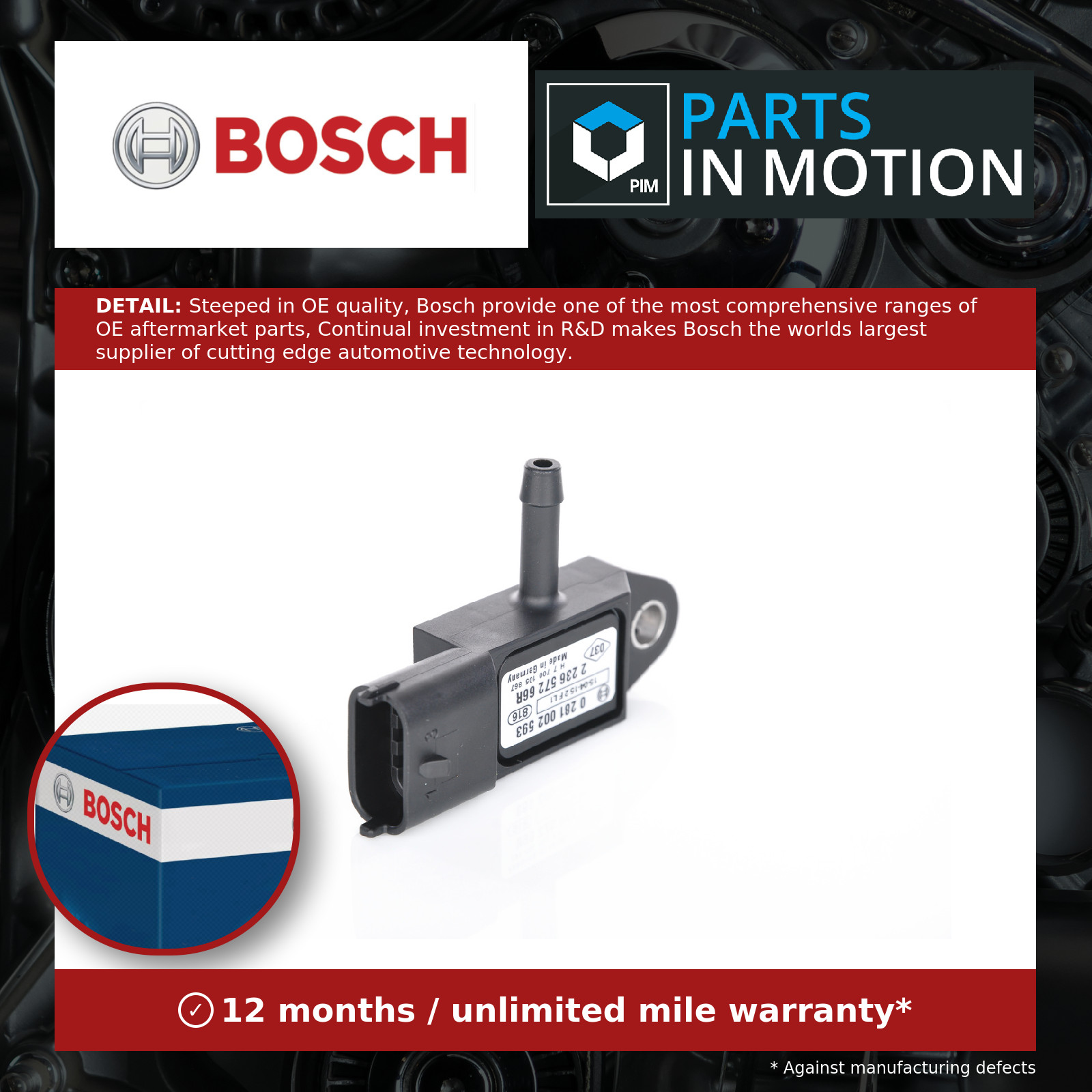 Boost Pressure Sensor fits OPEL VIVARO A 1.9D 01 to 06 Bosch 93450122 Quality