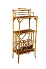 Antique English Victorian Scorched Bamboo Etagere Bookcase Canterbury Whatnot