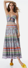 Alice + Olivia Minka Tie-Front Tiered Maxi Dress in size 12. Colorful smocked