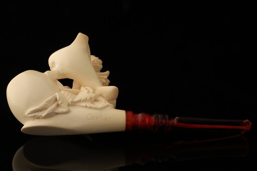 srv Dolphin and Angel by Cevher Block Meerschaum Pipe with case 15374 - Picture 10 of 11