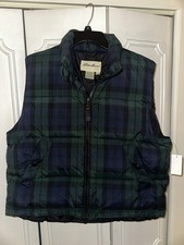 Vintage Eddie Bauer Navy and Green Plaid Goose Down Puffer Vest Womens XL