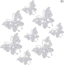 8 Pcs Bling Butterfly Car Decals Crystal Rhinestone Shiny Butterfly Ab Color