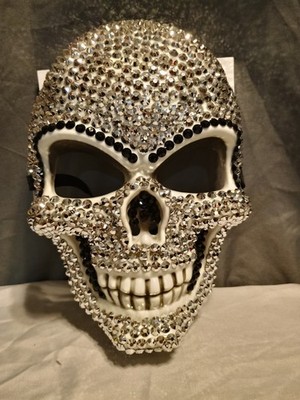 Skull Head Face Mask Sparkly Metallic Look Silver Tone Party Nola Style Decor