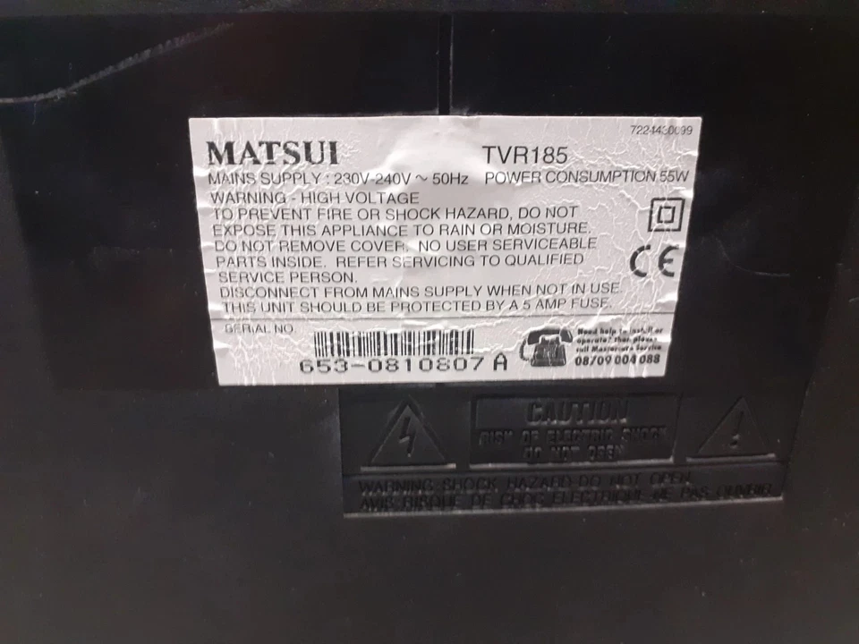 Matsui Retro 14 Inch Gaming TV Monitor VCR Combo Scart TVR185 Vcr - Image 4 of 4