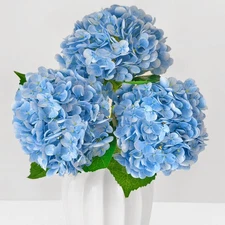 Real Touch Blue Hydrangea Artificial Flowers with Stems, Fake Silk Flowers fo...