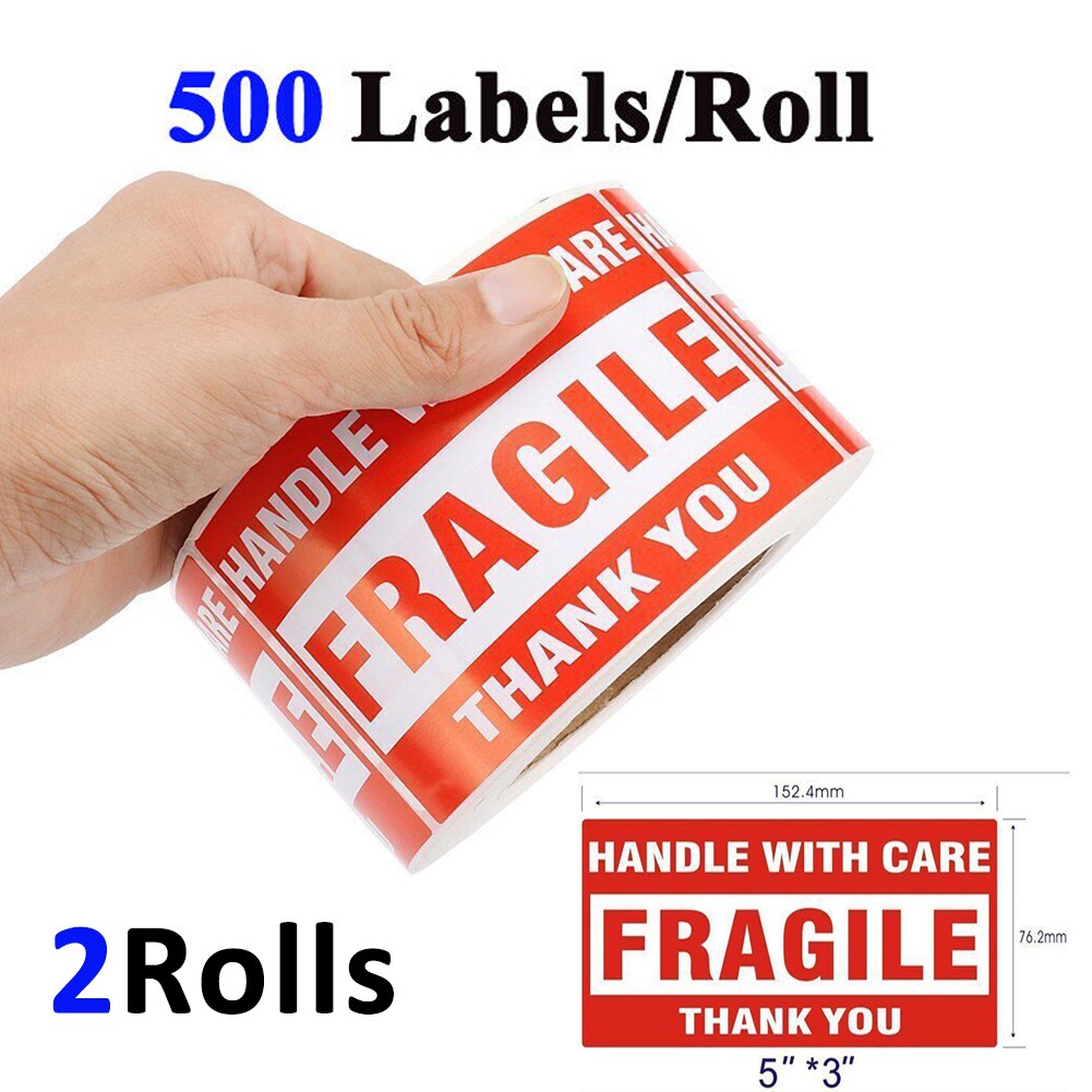 1000 Large 3x5 Fragile Stickers Handle With Care Warning Mailing Shipping Labels